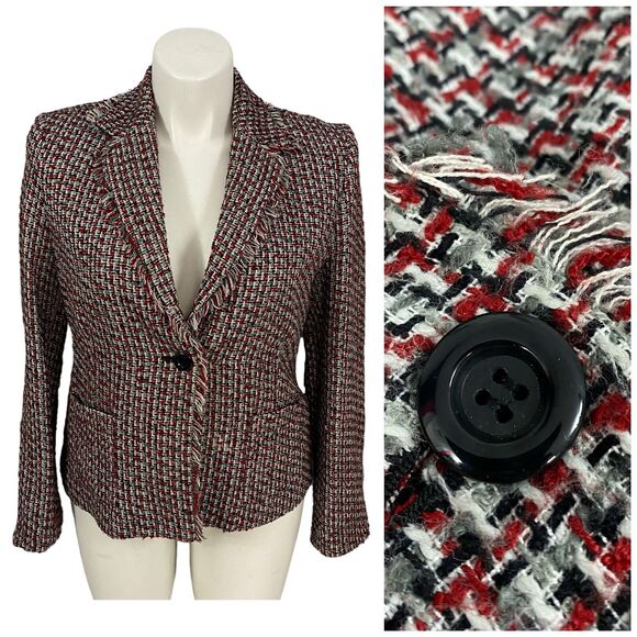 Amanda Smith Blazer Womens Sz 14 Red Gray Jacket Work Office Boardroom Corpcore - Picture 1 of 16